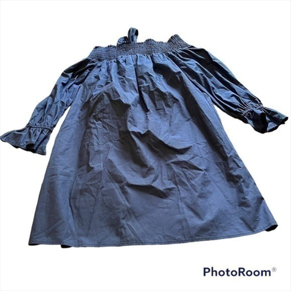 Soprano navy blue off the shoulder dress with bow in back
